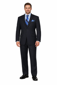 2TR Classic Fit - Executive Cut Poly-rayon Executive Pure Solid Dark Navy Suit Notch Collar Pleated Pants