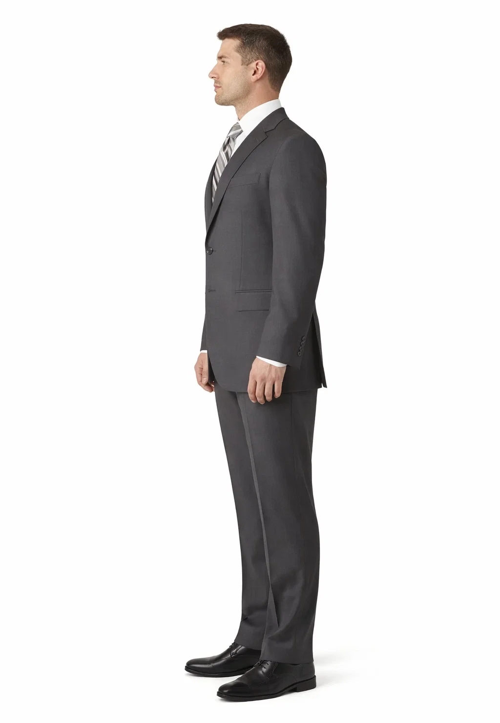 2TR Classic Fit - Executive Cut Poly-rayon Executive Pure Solid Gray Suit Notch Collar Pleated Pants - Image 3