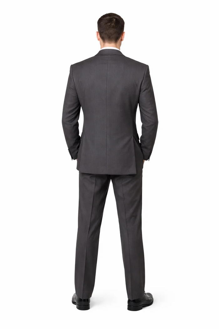 2TR Classic Fit - Executive Cut Poly-rayon Executive Pure Solid Gray Suit Notch Collar Pleated Pants - Image 2