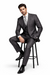 2TR Classic Fit - Executive Cut Poly-rayon Executive Pure Solid Gray Suit Notch Collar Pleated Pants