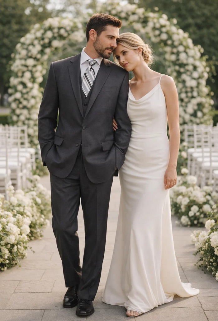 2TR Classic Fit - Executive Cut Poly-rayon Executive Pure Solid Gray Suit Notch Collar Pleated Pants - Image 7
