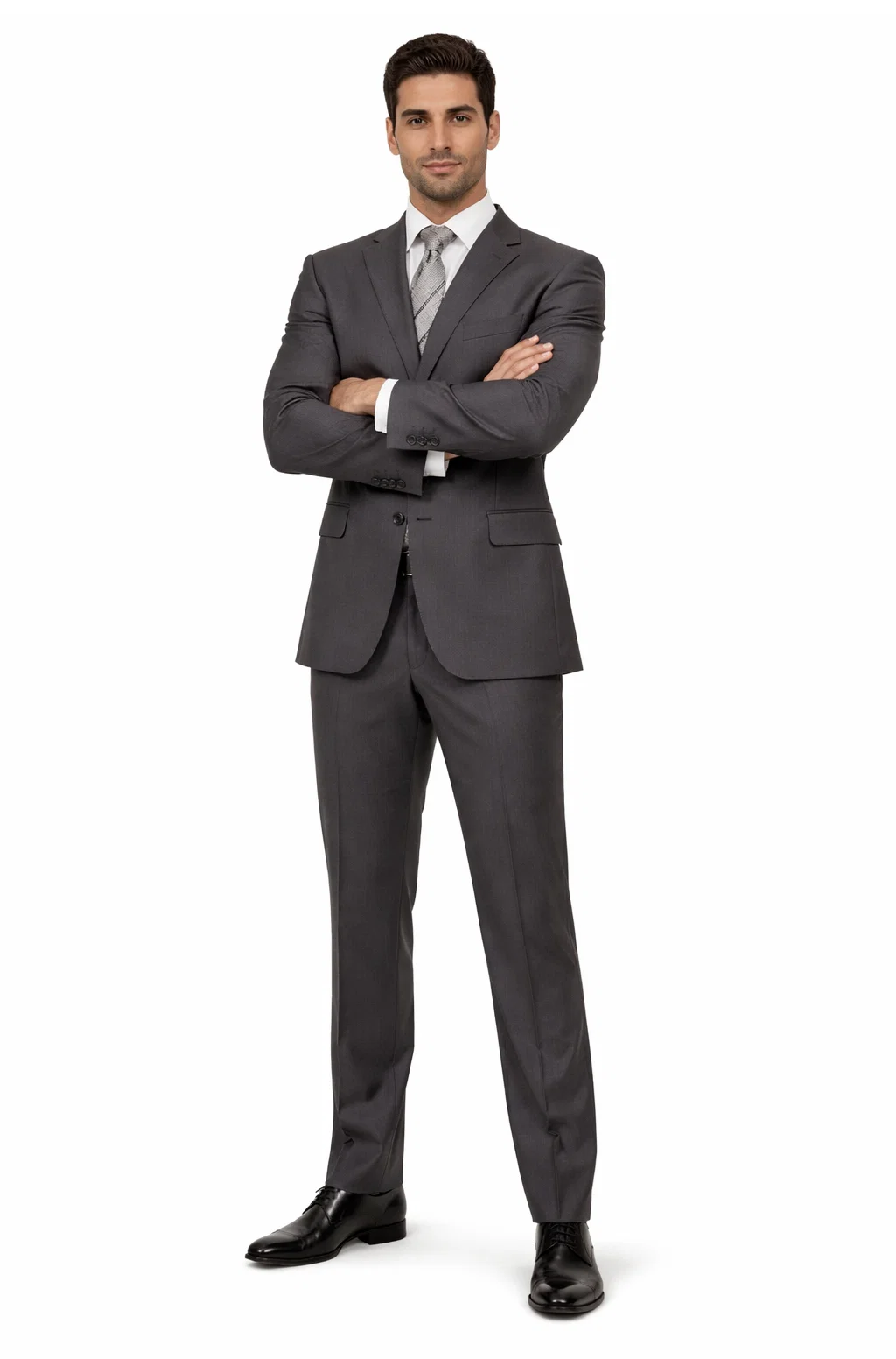 2TR Classic Fit - Executive Cut Poly-rayon Executive Pure Solid Gray Suit Notch Collar Pleated Pants - Image 5