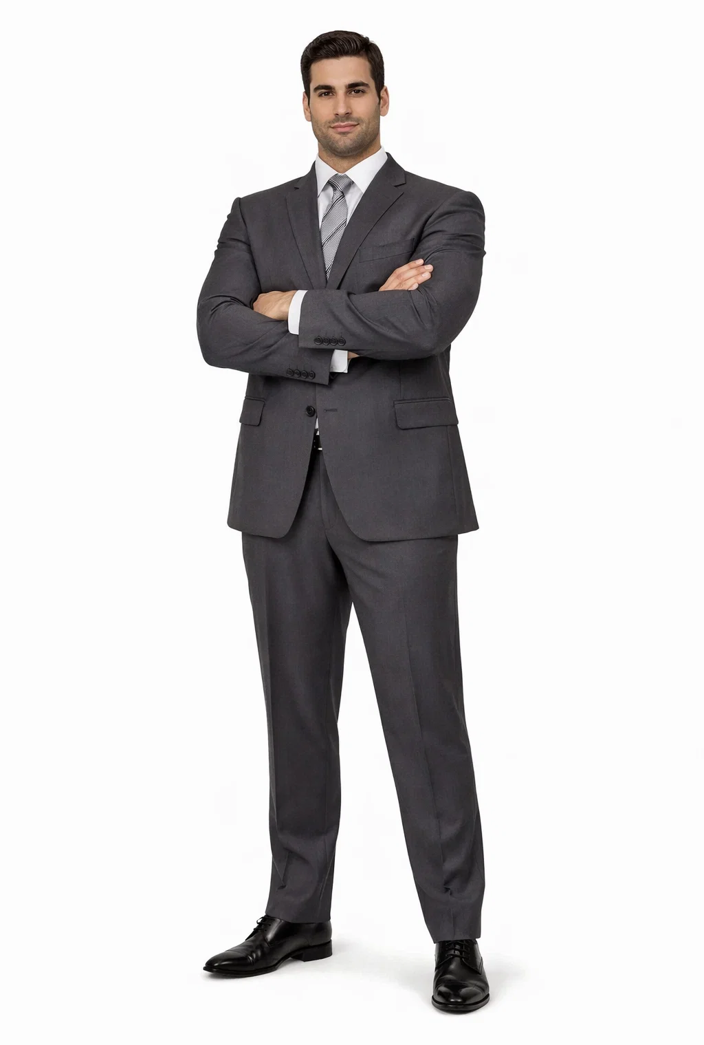 2TR Classic Fit - Executive Cut Poly-rayon Executive Pure Solid Gray Suit Notch Collar Pleated Pants - Image 8