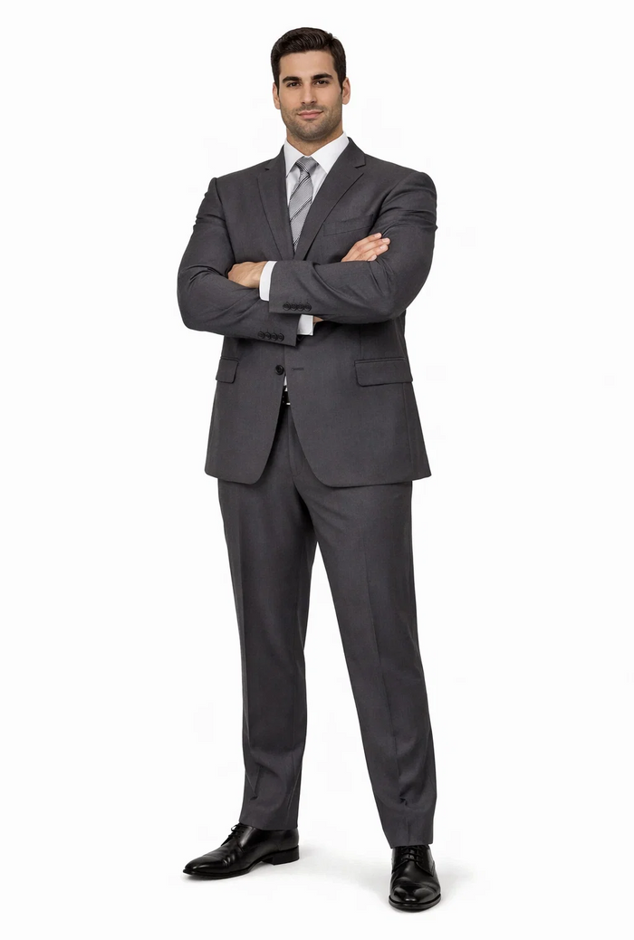 2TR Classic Fit - Executive Cut Poly-rayon Executive Pure Solid Gray Suit Notch Collar Pleated Pants - Image 8
