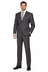2TR Classic Fit - Executive Cut Poly-rayon Executive Pure Solid Gray Suit Notch Collar Pleated Pants