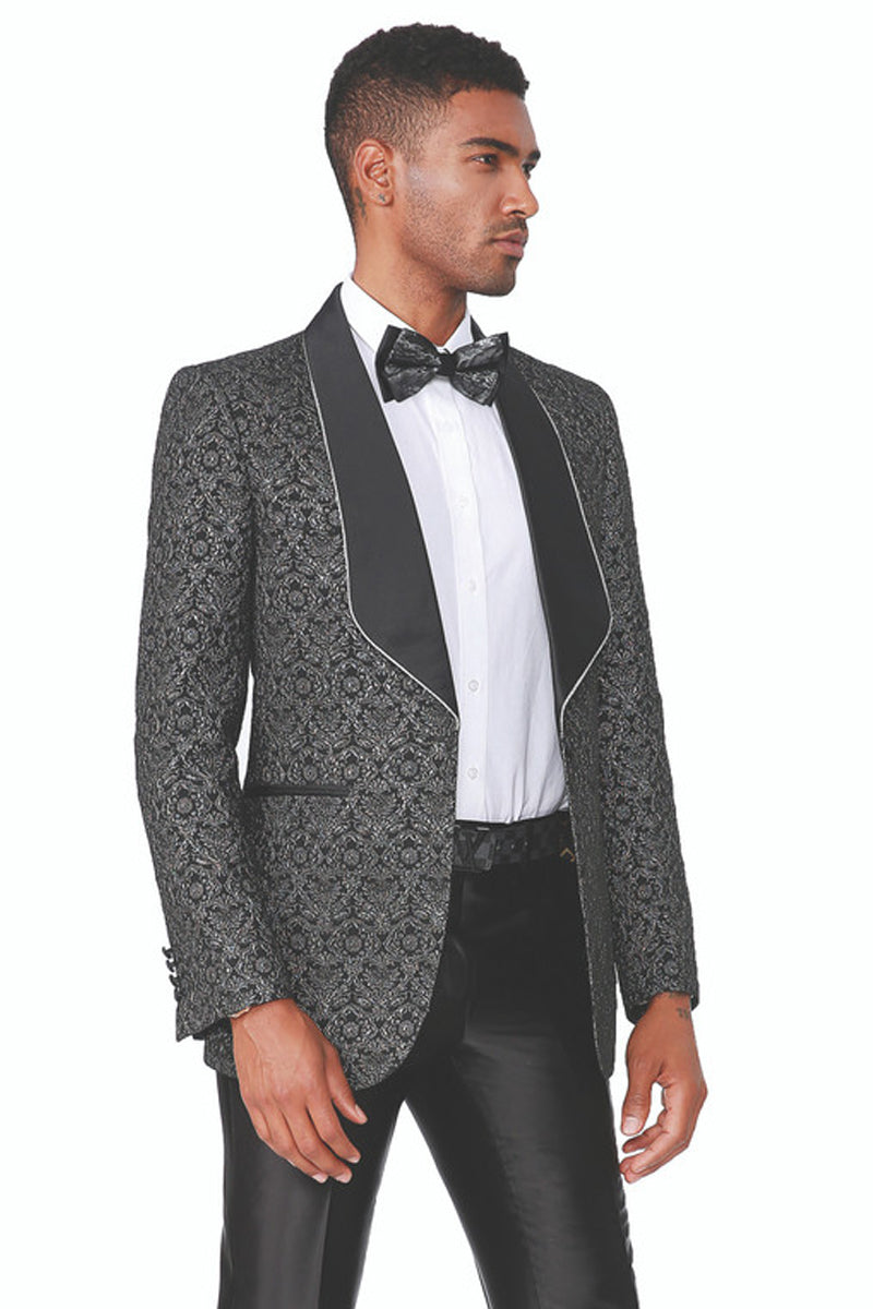 Men's Black Blazer Men's Fancy Square Lapel Paisley Brocade Tuxedo Blazer in Black by Empire