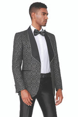 Men's Black Blazer Men's Fancy Square Lapel Paisley Brocade Tuxedo Blazer in Black by Empire