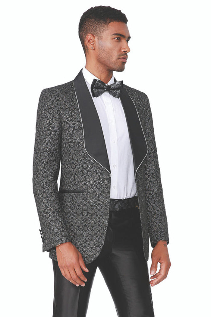 Men's Black Blazer Men's Fancy Square Lapel Paisley Brocade Tuxedo Blazer in Black by Empire