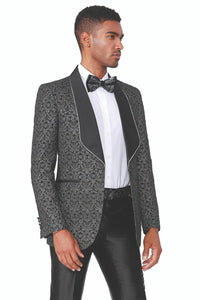 Mens Black Blazer - Men's Fancy Square Lapel Paisley Brocade Tuxedo Blazer in Black
