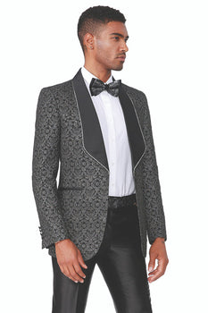 Men's Black Blazer Men's Fancy Square Lapel Paisley Brocade Tuxedo Blazer in Black by Empire