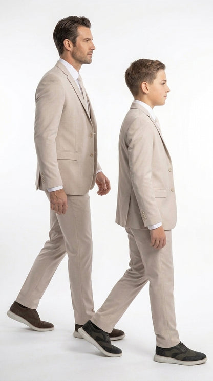 Dad & Son Matching Beige 3-Piece Suits – Father and Son Wedding Formal Suits in Tan Color