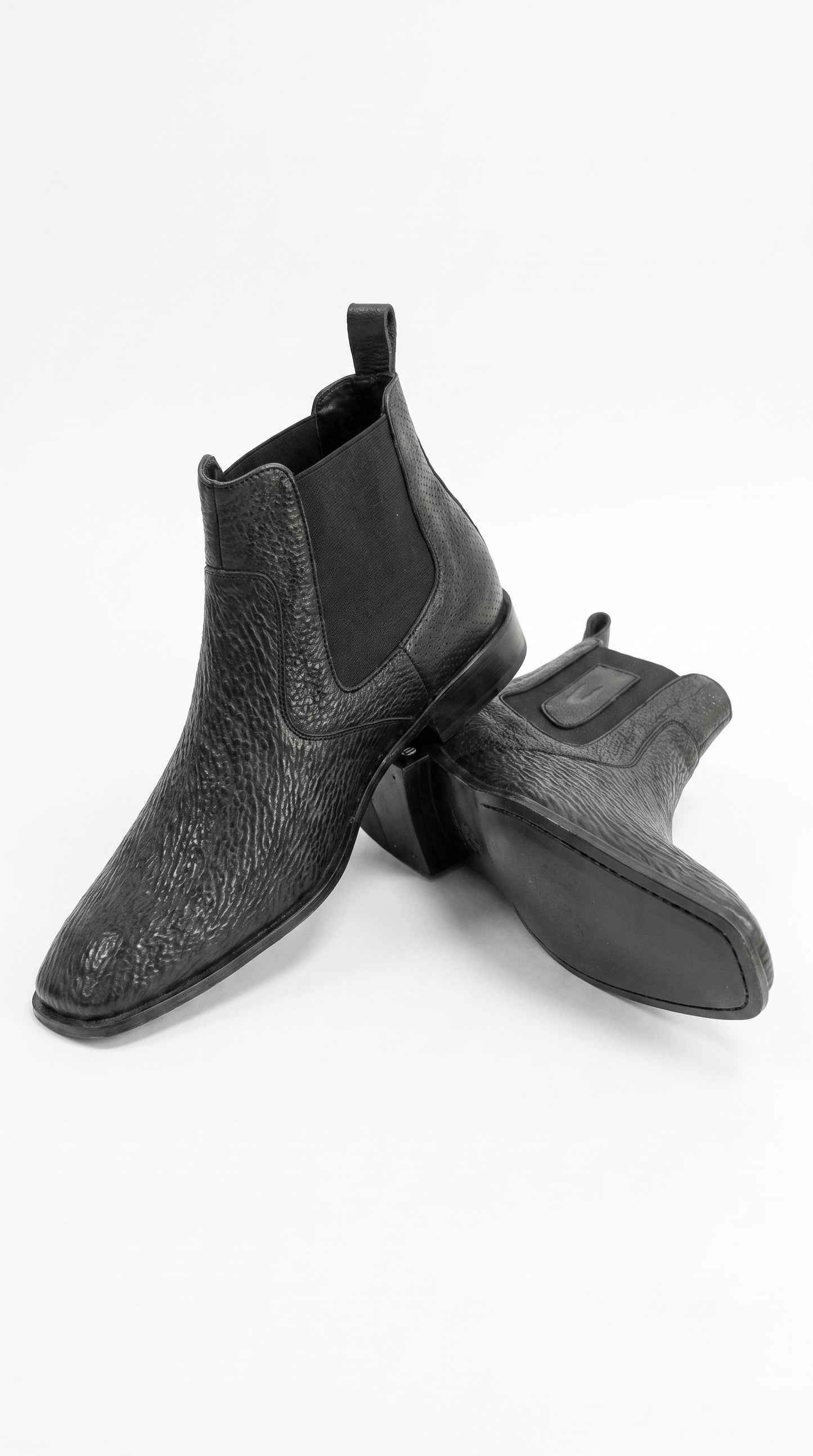 Men’s Shark Skin Cowboy Boots – Black Exotic Leather Western Chelsea Ankle Boots by Vestigium