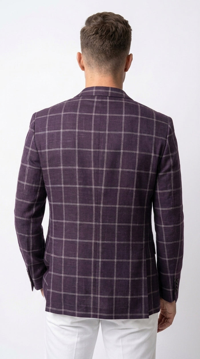 Men's Purple Windowpane Sport Coat – Classic Fit Plaid Blazer Jacket for Business, Wedding & Casual Wear