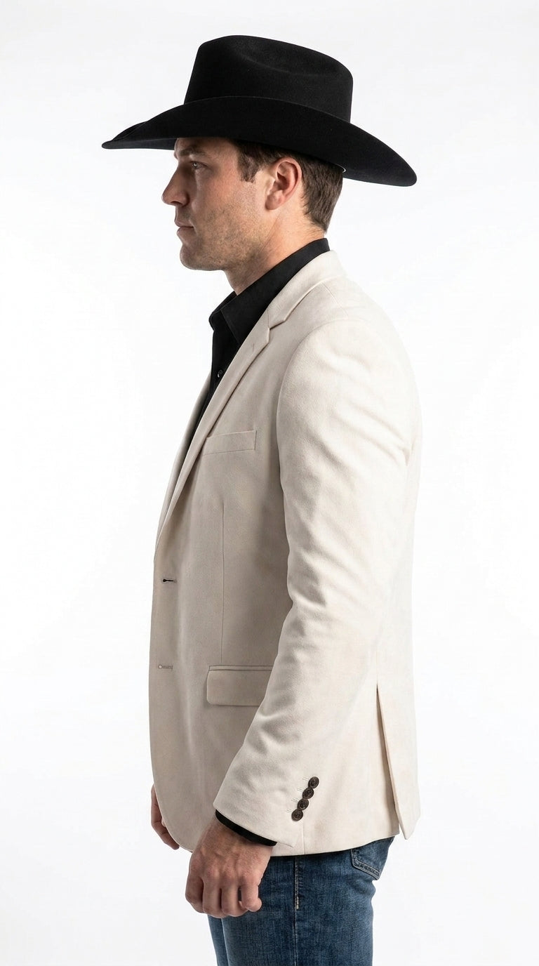 Men’s Ivory Western Blazer – Cream Cowboy Sport Coat Jacket with Notch Lapel in cream color