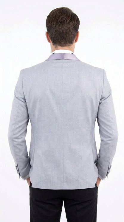 Men’s Silver Grey Dinner Jacket with Black Pants – Formal Wedding Prom Tuxedo Blazer Outfit Suit