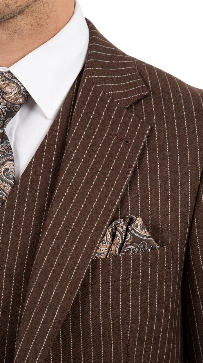 Men’s Brown Pinstripe Edwardian 3 Piece Suit – Vintage Victorian Wedding Suit with Vest