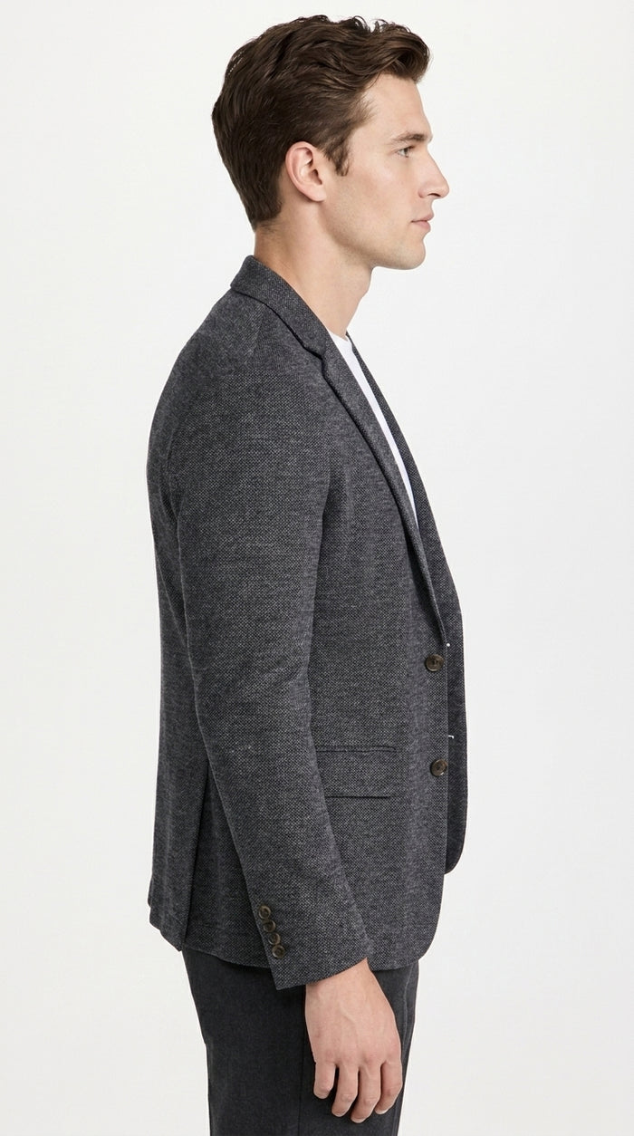 Men’s Charcoal Grey Sport Coat – Classic Two Button Notch Lapel Textured Blazer