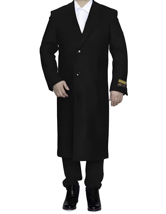 Men's Black Wool Overcoat – 3 Button Ankle Length Winter Dress Coat - Image 8