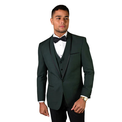 3-Piece Tailored Fit Wool Suit with Bow Tie and Flat Front Pants - Hunter Modern Fit