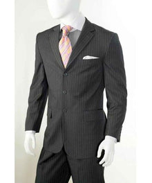 Three Button Grey Banker Chalk Pinstripe ~ Stripe Athletic Cut Pleated Pants