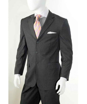 Three Button Grey Banker Chalk Pinstripe ~ Stripe Athletic Cut Pleated Pants