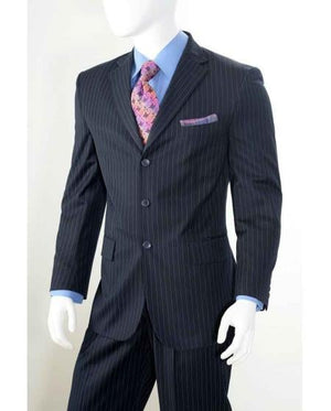 Navy Three button Banker Chalk Pinstripe ~ Stripe Athletic Cut Pleated Pants
