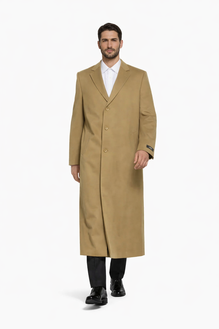 3 Button Camel Full Length Wool Dress Ankle length Top Coat/Overcoat - Mens Overcoat - Image 4