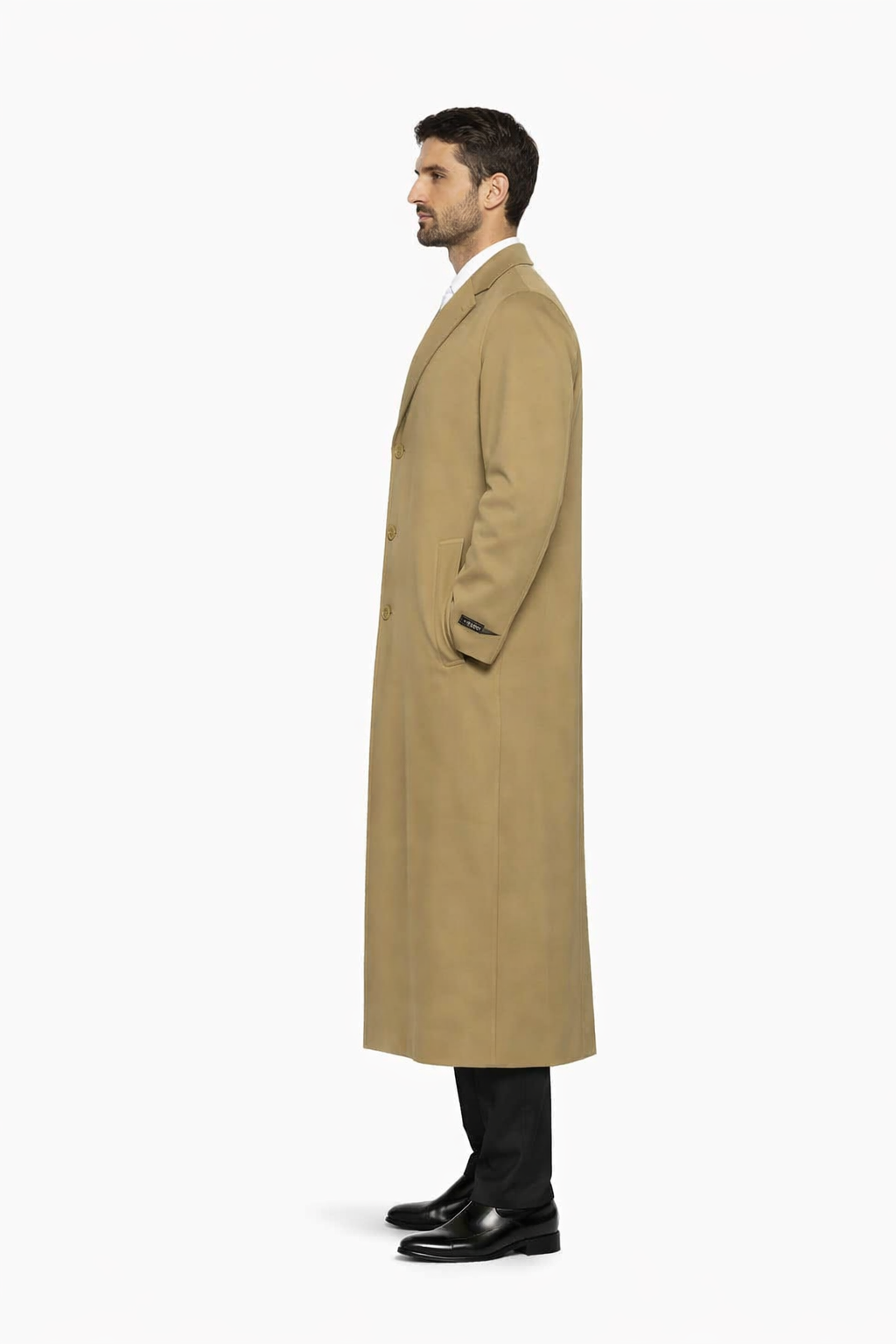 3 Button Camel Full Length Wool Dress Ankle length Top Coat/Overcoat - Mens Overcoat - Image 2