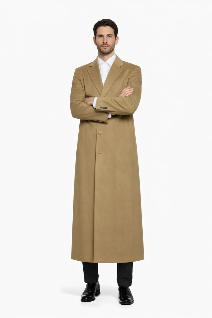 3 Button Camel Full Length Wool Dress Ankle length Top Coat/Overcoat - Mens Overcoat - Image 5