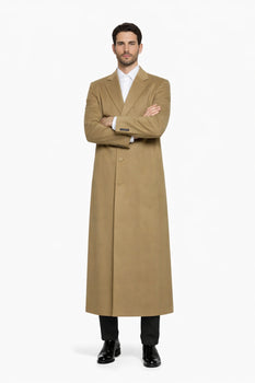 3 Button Camel Full Length Wool Dress Ankle length Top Coat/Overcoat - Mens Overcoat - Image 5