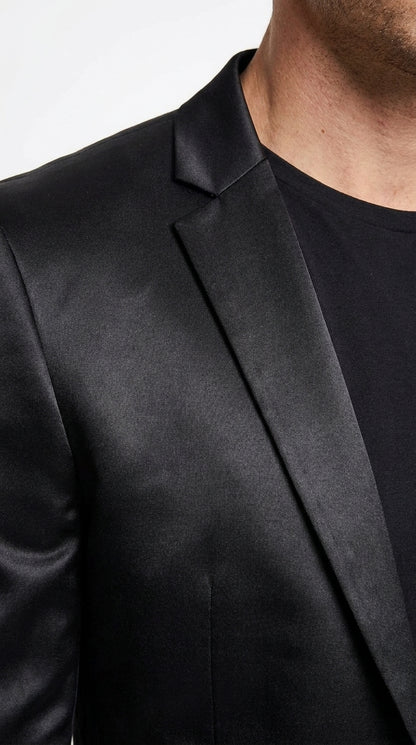 Men’s Black Shiny Sharkskin 2 Piece Suit, Formal Wedding Prom Party Dress Suit  Modern Fit
