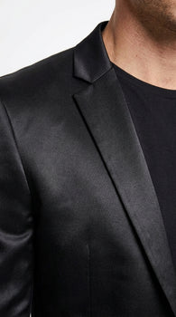 Men’s Black Shiny Sharkskin 2 Piece Suit, Formal Wedding Prom Party Dress Suit