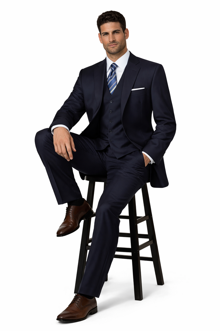 3 PC Vested Dark Navy TNT Men's Designer affordable Cheap Priced Business Suits Clearance Sale online sale - Three Piece Suit