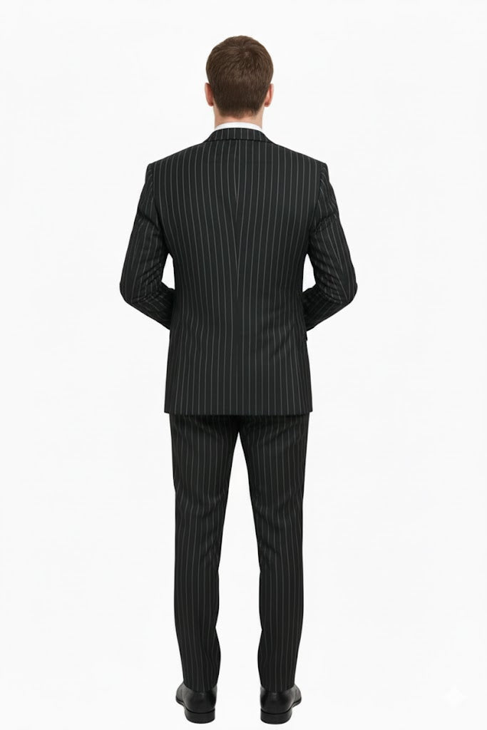 3 Piece Gangster Stripe Mars Vested Fashion Suit Black - Image 2