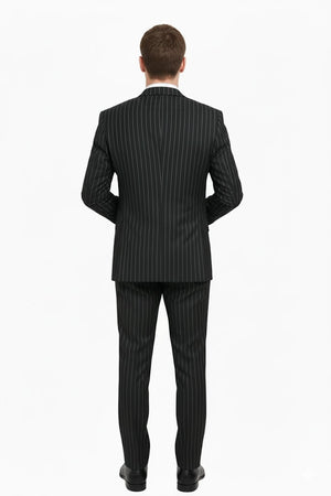 3 Piece Gangster Stripe Mars Vested Fashion Suit Black - Image 2
