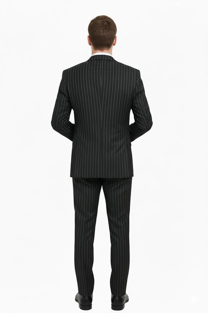 3 Piece Gangster Stripe Mars Vested Fashion Suit Black - Image 2