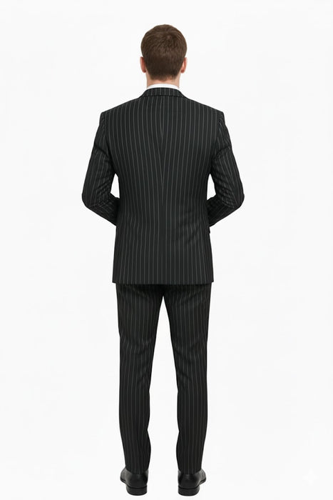 3 Piece Gangster Stripe Mars Vested Fashion Suit Black