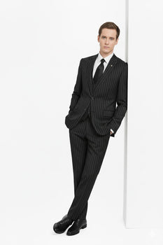 3 Piece Gangster Stripe Mars Vested Fashion Suit Black - Image 7