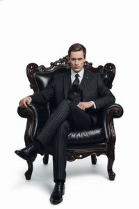 3 Piece Gangster Stripe Mars Vested Fashion Suit Black