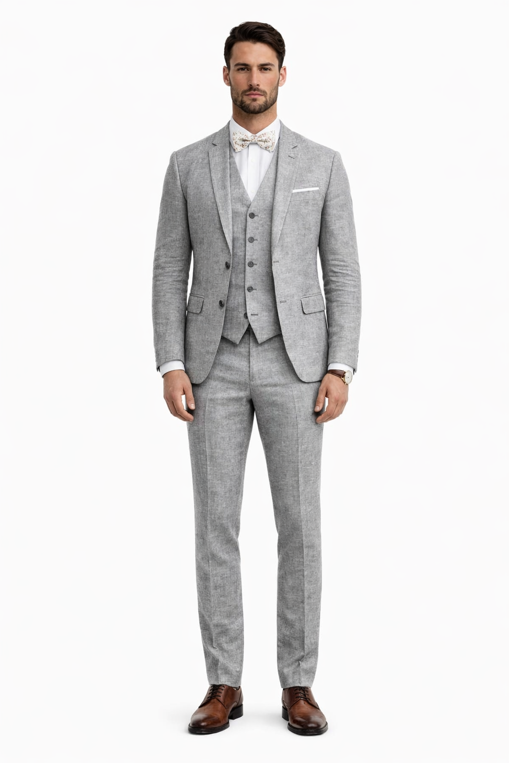 3 Piece Linen Suit - Gray Mens Suit - Vested Summer Suit - Image 6