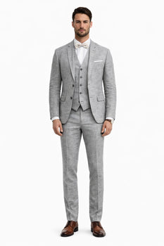 3 Piece Linen Suit - Gray Mens Suit - Vested Summer Suit - Image 6