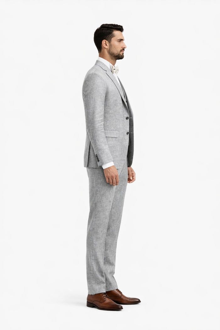 3 Piece Linen Suit - Gray Mens Suit - Vested Summer Suit - Image 4