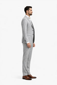 3 Piece Linen Suit - Gray Mens Suit - Vested Summer Suit - Image 4