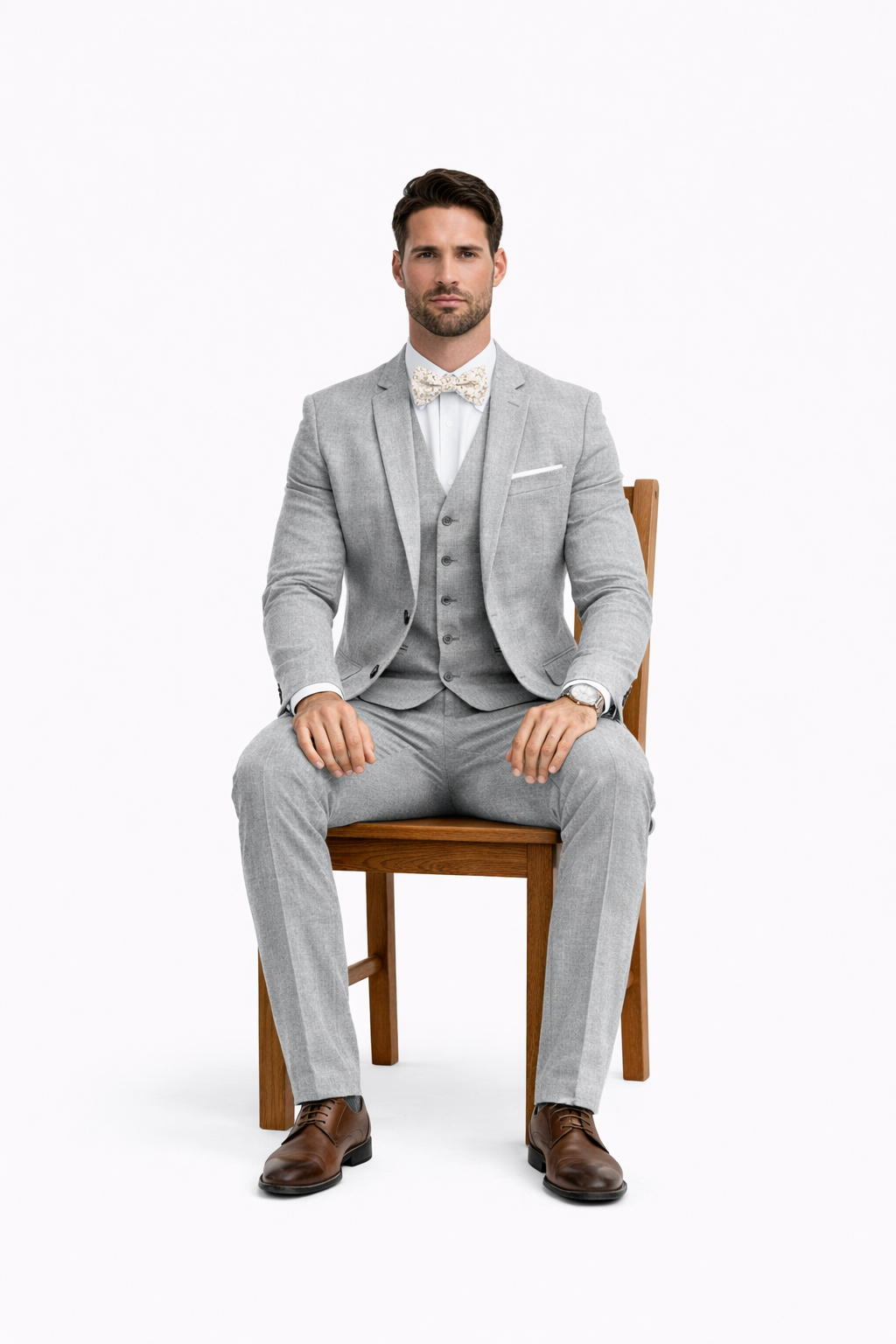 3 Piece Linen Suit - Gray Mens Suit - Vested Summer Suit - Image 5