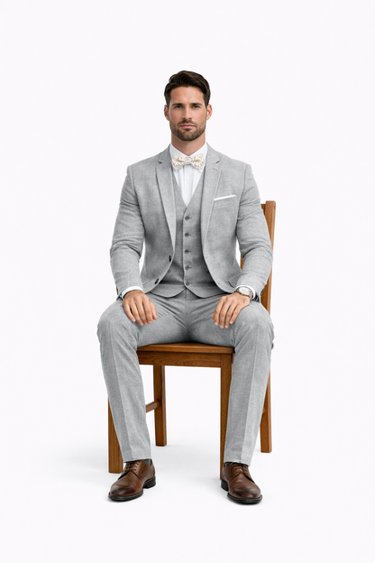 3 Piece Linen Suit - Gray Mens Suit - Vested Summer Suit - Image 5