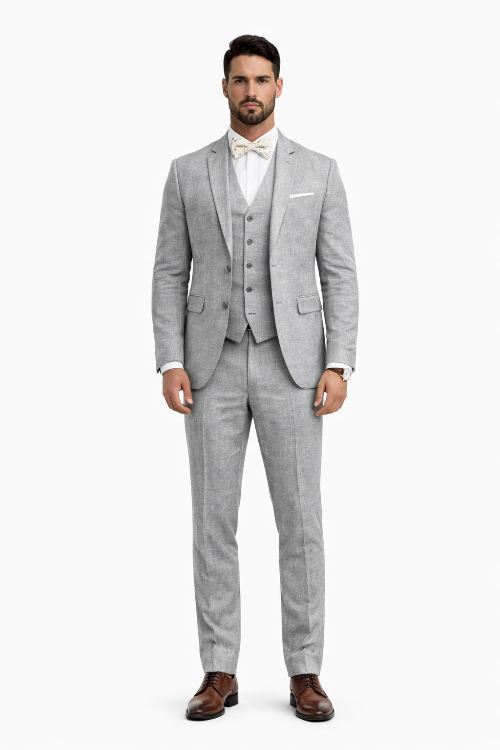 3 Piece Linen Suit - Gray Mens Suit - Vested Summer Suit - Image 2