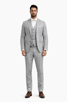 3 Piece Linen Suit - Gray Mens Suit - Vested Summer Suit - Image 2
