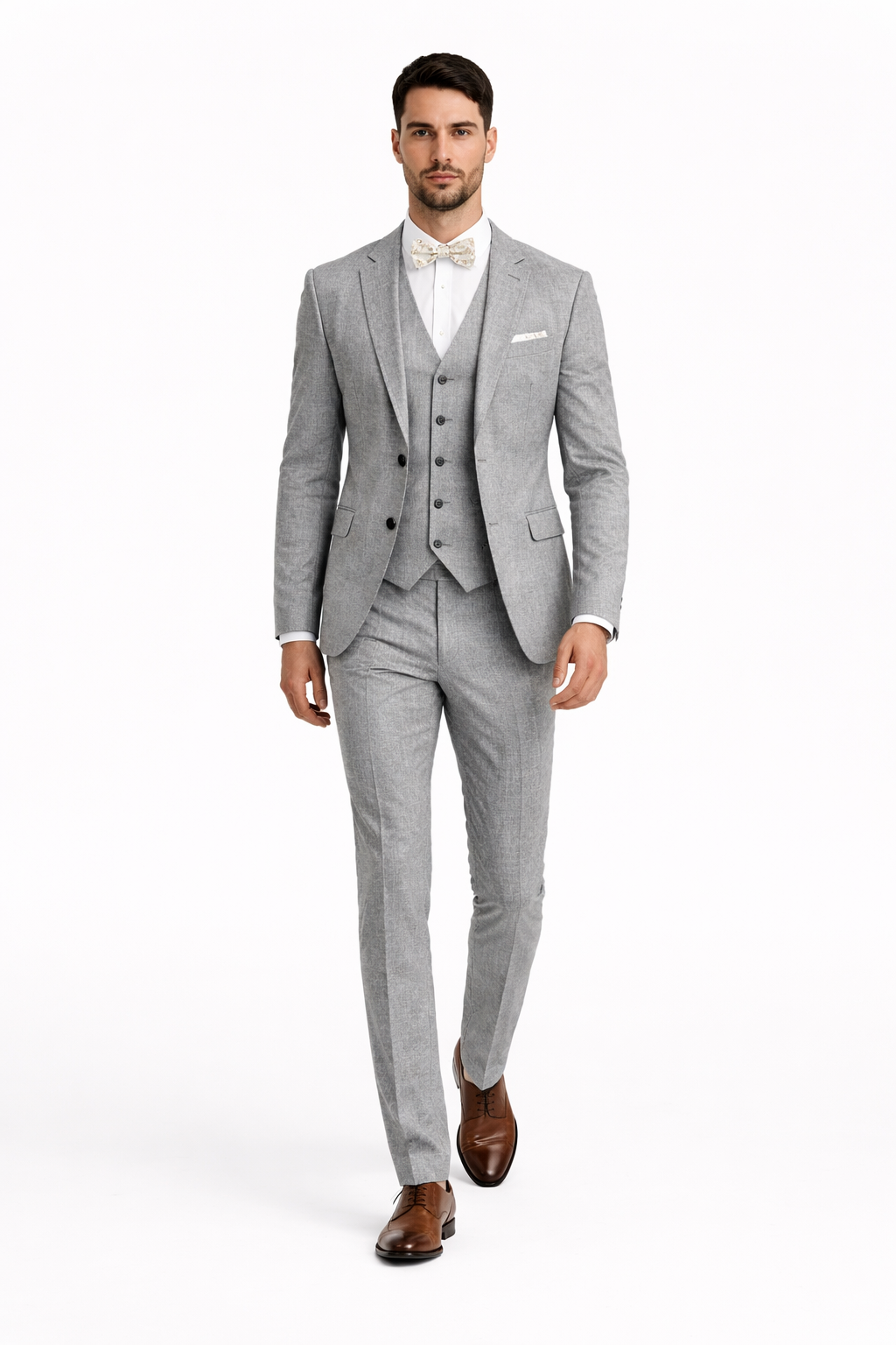 3 Piece Linen Suit - Gray Mens Suit - Vested Summer Suit