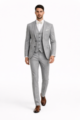 3 Piece Linen Suit - Gray Mens Suit - Vested Summer Suit