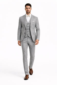 3 Piece Linen Suit - Gray Mens Suit - Vested Summer Suit